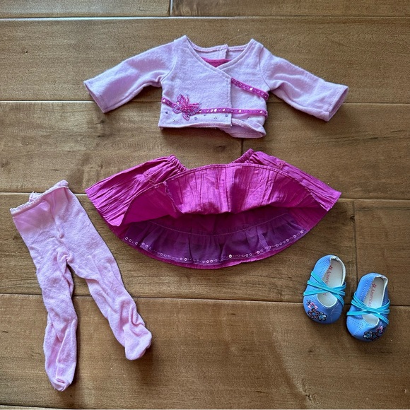 American Girl Doll “Sweet Sequins Party” Outfit with Pink Sweater, Dress, Tights - Picture 7 of 16
